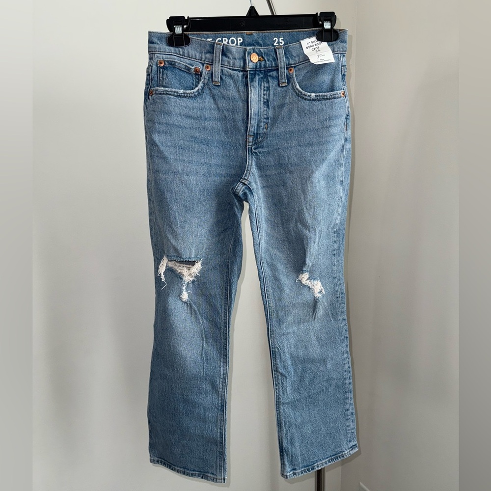 NWT J.Crew Billie Demi Boot Crop Jeans Distressed Size 25